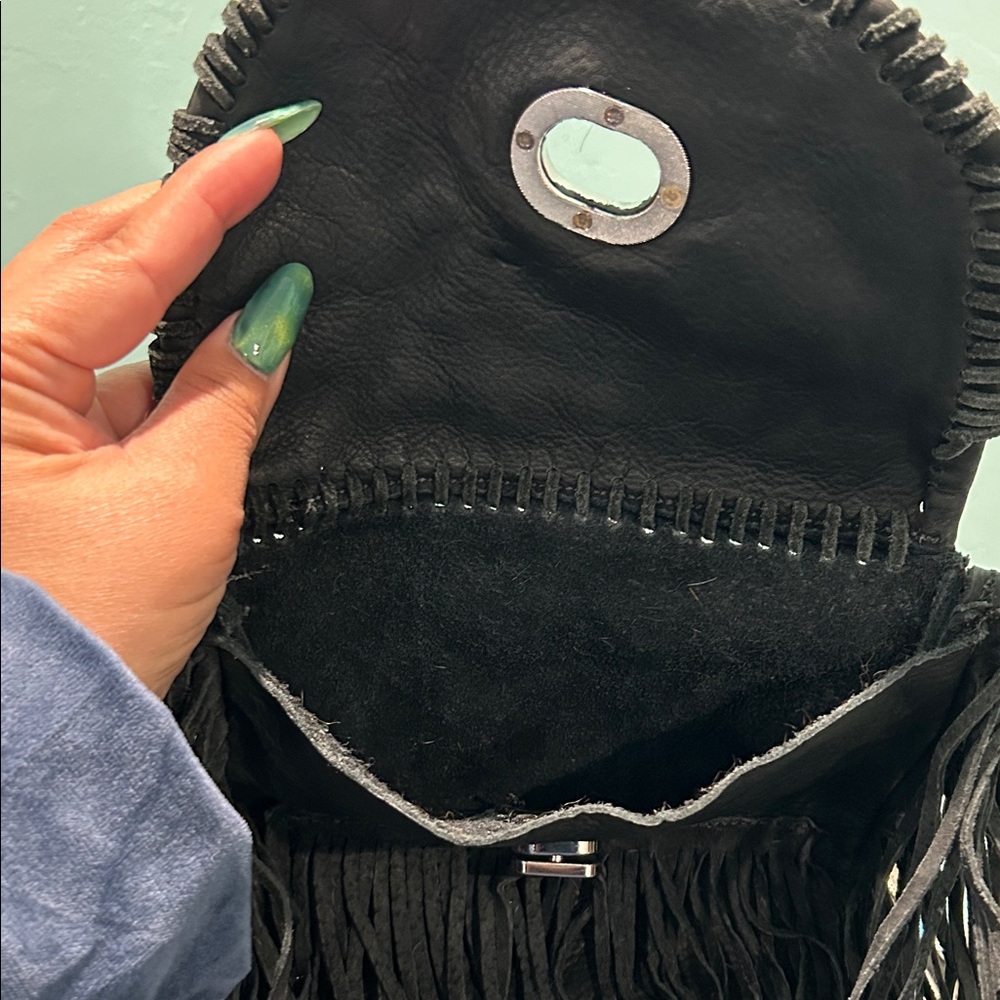 Black Leather Fringe Texan Crossbody Bag - Picture 11 of 15